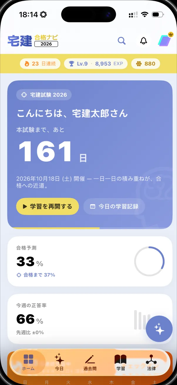 宅建合格ナビ2026 のホーム画面